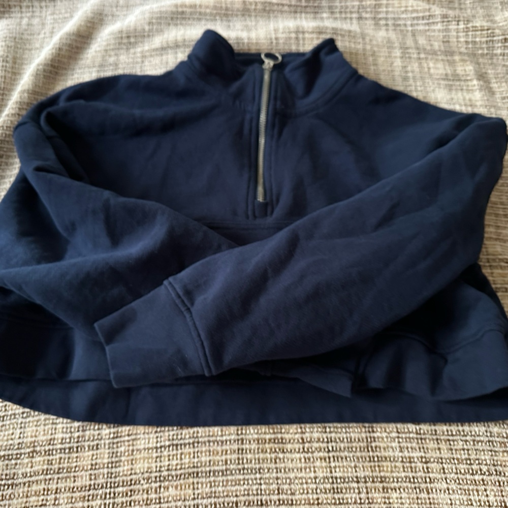 Weworewhat navy cropped half zip up sweatshirt